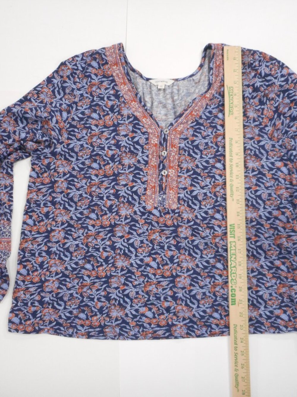 Lucky Brand Blouse Women's XL Popover V-Neck Long Sleeve Boho Top Floral Peasant - Picture 6 of 14